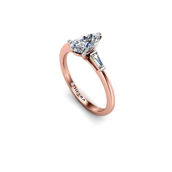SKY - Pear and Baguettes Trilogy Engagement Ring in Rose Gold - HEERA DIAMONDS