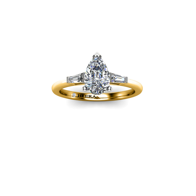 SKY - Pear and Baguettes Trilogy Engagement Ring in Yellow Gold - HEERA DIAMONDS