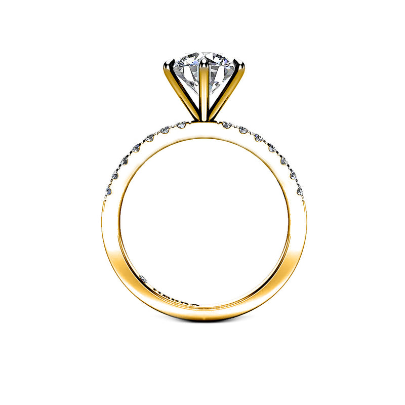 URSULA - Round Brilliant Engagement ring with Diamond Shoulders in Yellow Gold - HEERA DIAMONDS