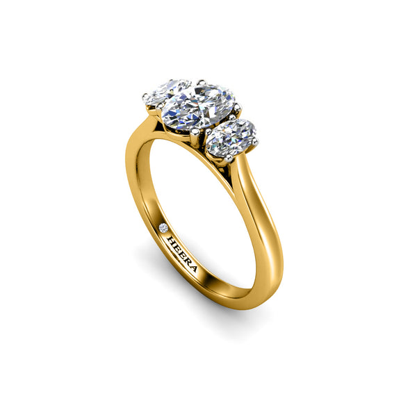RED - Oval Trilogy Engagement Ring in Yellow Gold - HEERA DIAMONDS