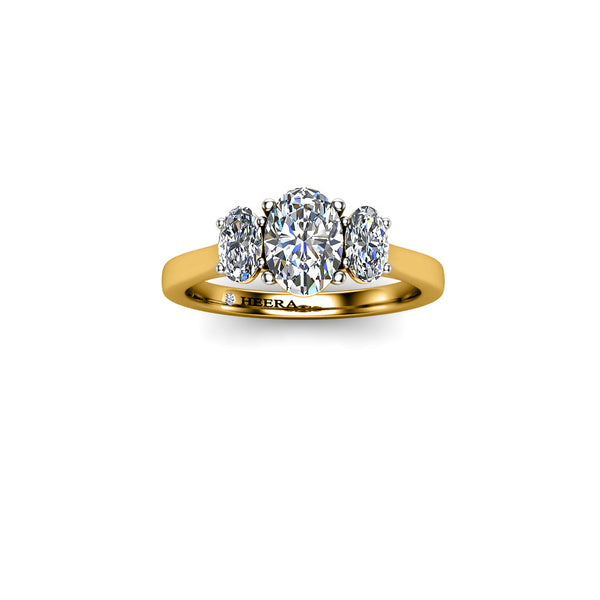 RED - Oval Trilogy Engagement Ring in Yellow Gold - HEERA DIAMONDS