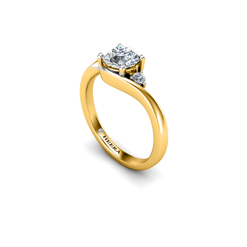 CELADON - Round Brilliants Trilogy Engagement Ring in Yellow Gold - HEERA DIAMONDS
