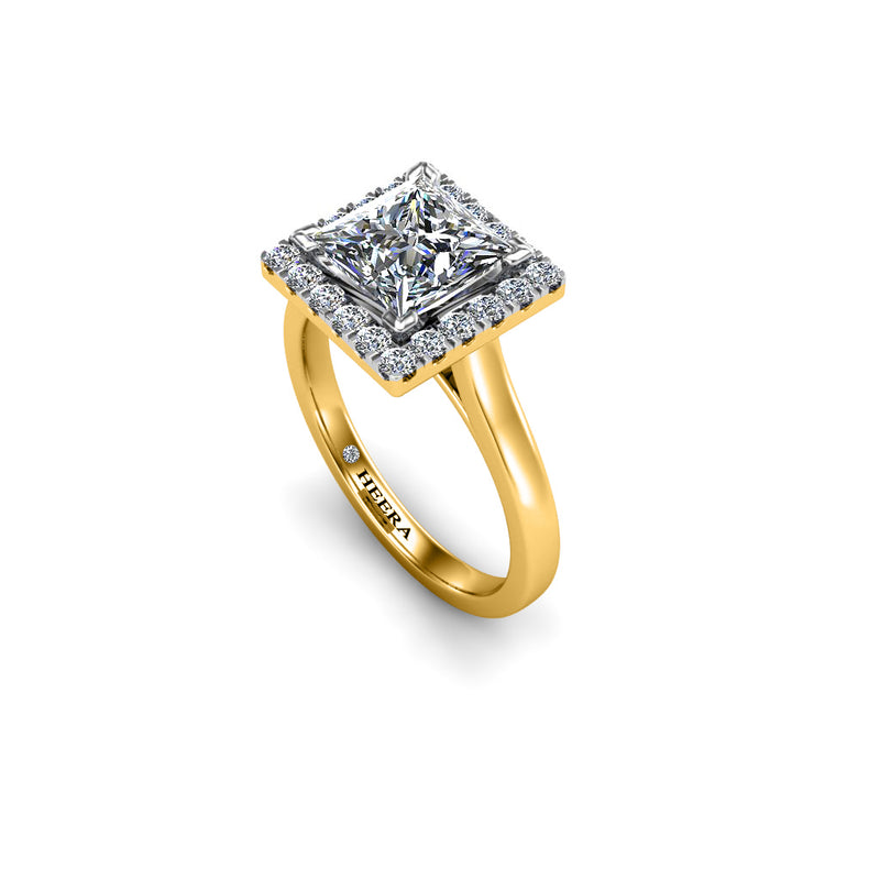 GENARA II - Princess Cut Engagement Ring with Diamond Halo in Yellow Gold - HEERA DIAMONDS