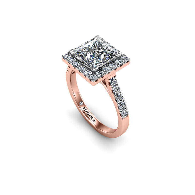 GEORGINA - Princess Cut Engagement Ring with Diamond Halo in Rose Gold - HEERA DIAMONDS