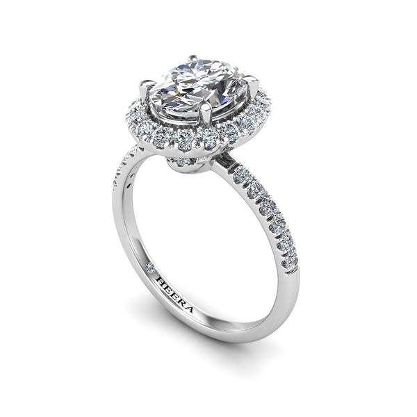 RUTH - Oval Cut Engagement Ring with Halo and Diamond Shoulders in Platinum - HEERA DIAMONDS