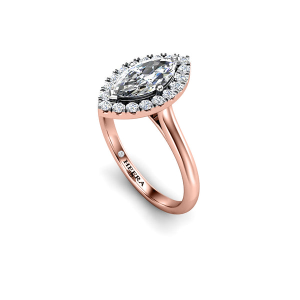 CASSIE - Marquise Cut Engagement Ring with Halo and Diamond Shoulders in Rose Gold - HEERA DIAMONDS
