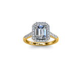 RACHEL - Emerald Cut Engagement Ring with Halo and Diamond Shoulders in Yellow Gold - HEERA DIAMONDS