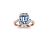 RACHEL - Emerald Cut Engagement Ring with Halo and Diamond Shoulders in Rose Gold - HEERA DIAMONDS
