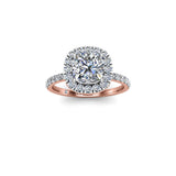 AMELIA - Cushion Cut Engagement Ring with Halo and Diamond Shoulders in Rose Gold - HEERA DIAMONDS