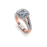 JANAE - Cushion Cut Engagement Ring with Halo and Diamond Shoulders in Rose Gold - HEERA DIAMONDS