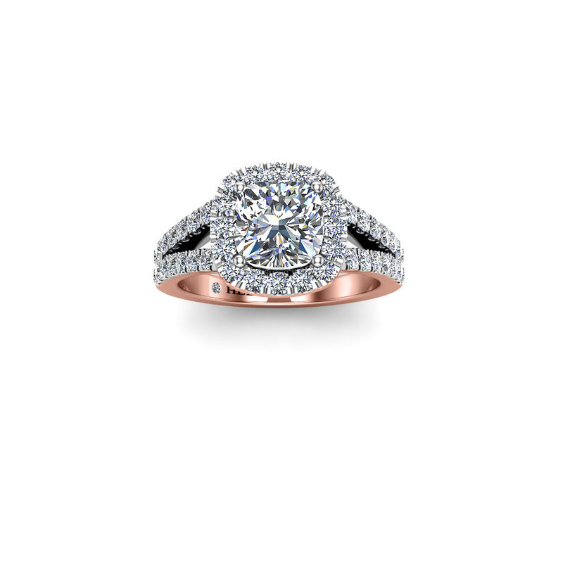 JANAE - Cushion Cut Engagement Ring with Halo and Diamond Shoulders in Rose Gold - HEERA DIAMONDS