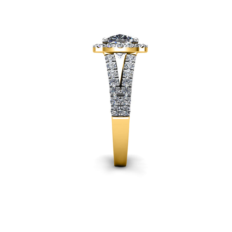 JANAE - Cushion Cut Engagement Ring with Halo and Diamond Shoulders in Yellow Gold - HEERA DIAMONDS