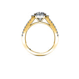 JANAE - Cushion Cut Engagement Ring with Halo and Diamond Shoulders in Yellow Gold - HEERA DIAMONDS