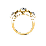VIRIDIAN - Round Brilliants Trilogy Engagement Ring with Halo  in Yellow Gold - HEERA DIAMONDS