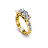 PINK I - Princess Trilogy Engagement Ring with Diamond Shoulders in Yellow Gold - HEERA DIAMONDS
