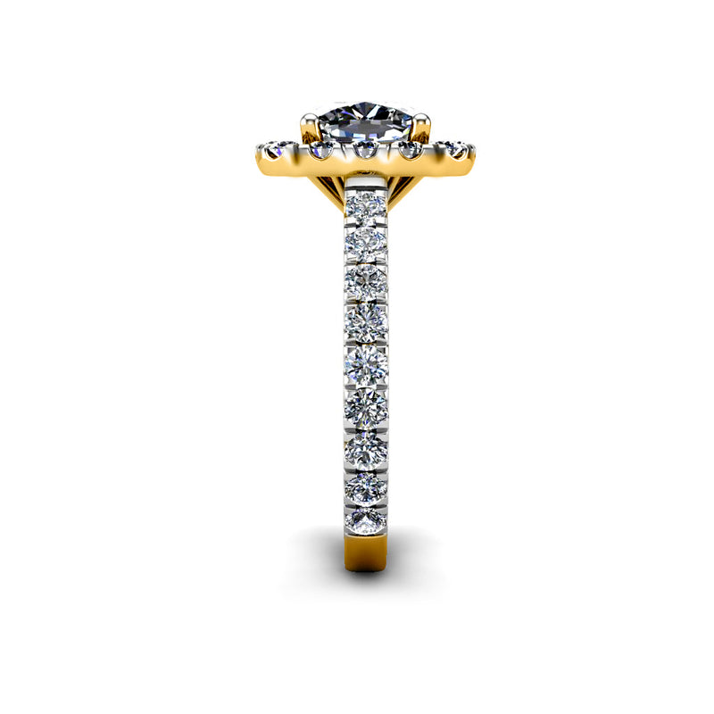 ARLENE - Cushion Cut Engagement Ring with Halo and Diamond Shoulders in Yellow Gold - HEERA DIAMONDS
