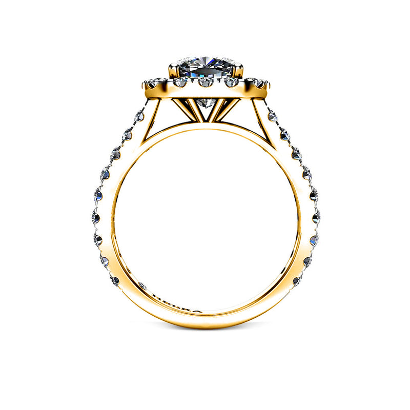ARLENE - Cushion Cut Engagement Ring with Halo and Diamond Shoulders in Yellow Gold - HEERA DIAMONDS