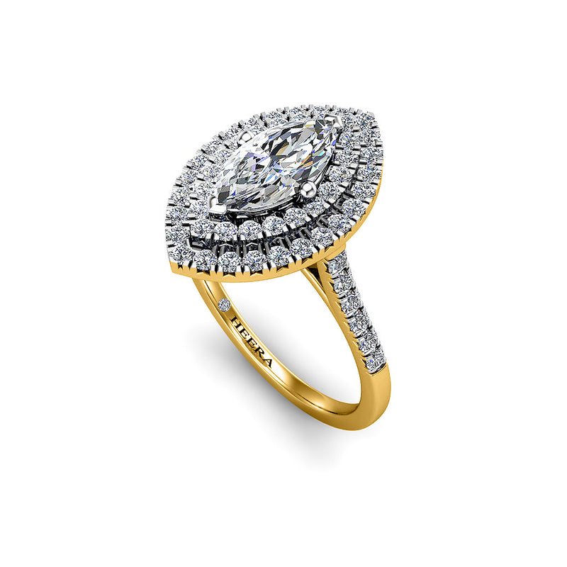 MIA - Marquise Cut Engagement Ring with Double Halo and Diamond Shoulders in Yellow Gold - HEERA DIAMONDS