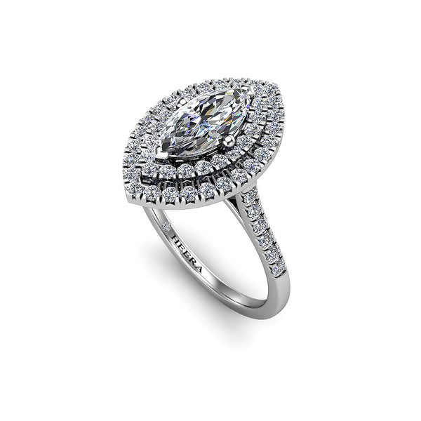 MIA - Marquise Cut Engagement Ring with Double Halo and Diamond Shoulders in Platinum - HEERA DIAMONDS
