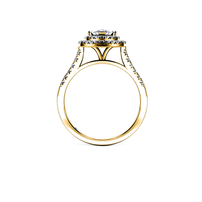 MIA - Marquise Cut Engagement Ring with Double Halo and Diamond Shoulders in Yellow Gold - HEERA DIAMONDS