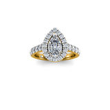 NOELIA - Pear Cut Engagement Ring with Diamond Halo and Shoulders in Yellow Gold - HEERA DIAMONDS