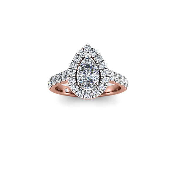 NOELIA - Pear Cut Engagement Ring with Diamond Halo and Shoulders in Rose Gold - HEERA DIAMONDS