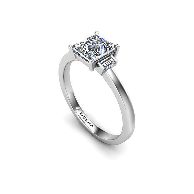 CREAMY - Princess and Baguettes Trilogy Engagement Ring in Platinum - HEERA DIAMONDS