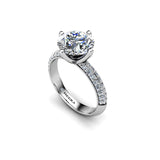 ELECTRA - Round Brilliant Engagement ring with Diamond Shoulders in Platinum - HEERA DIAMONDS