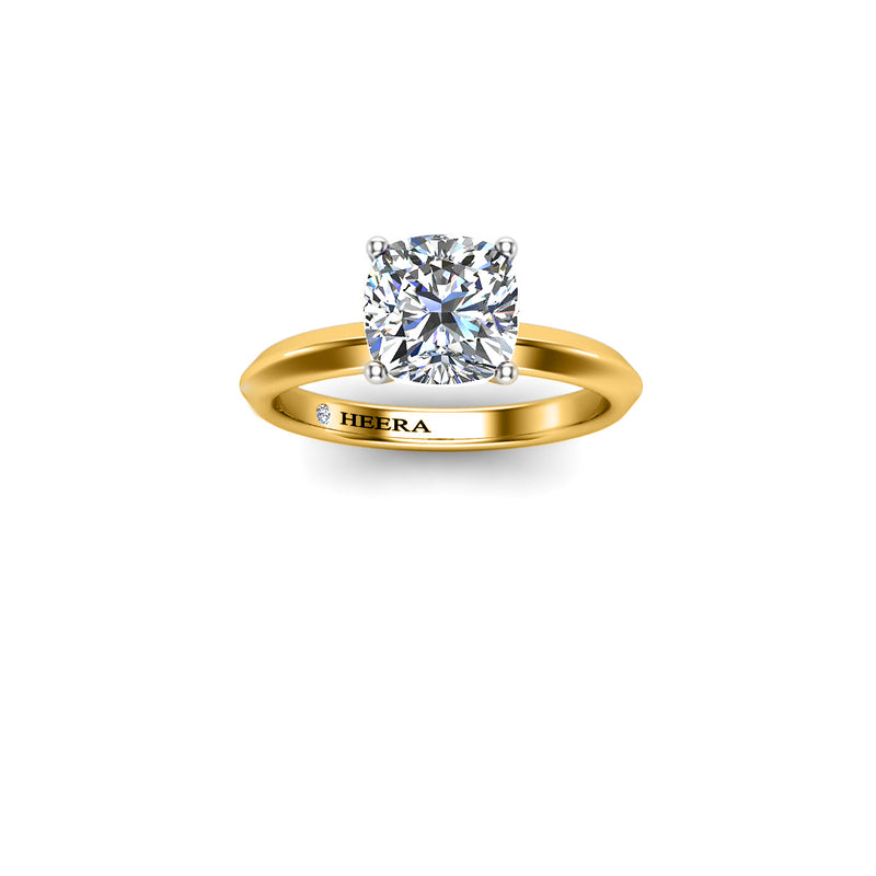 IVY - Cushion Cut Diamond Solitaire Engagement Ring in Yellow Gold - HEERA DIAMONDS