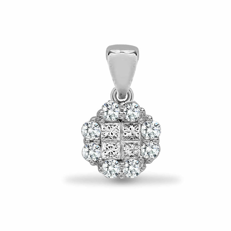 18ct White 0.60ct Round & Princess cut Diamond Pendant - HEERA DIAMONDS