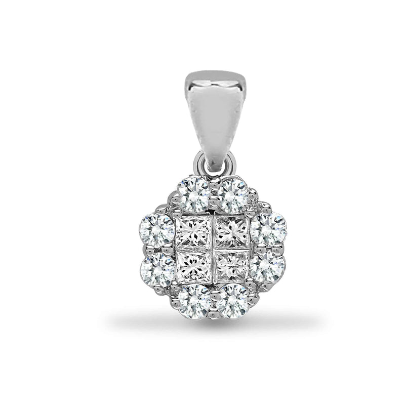 18ct White 1.00ct Round & Princess cut Diamond Pendant - HEERA DIAMONDS