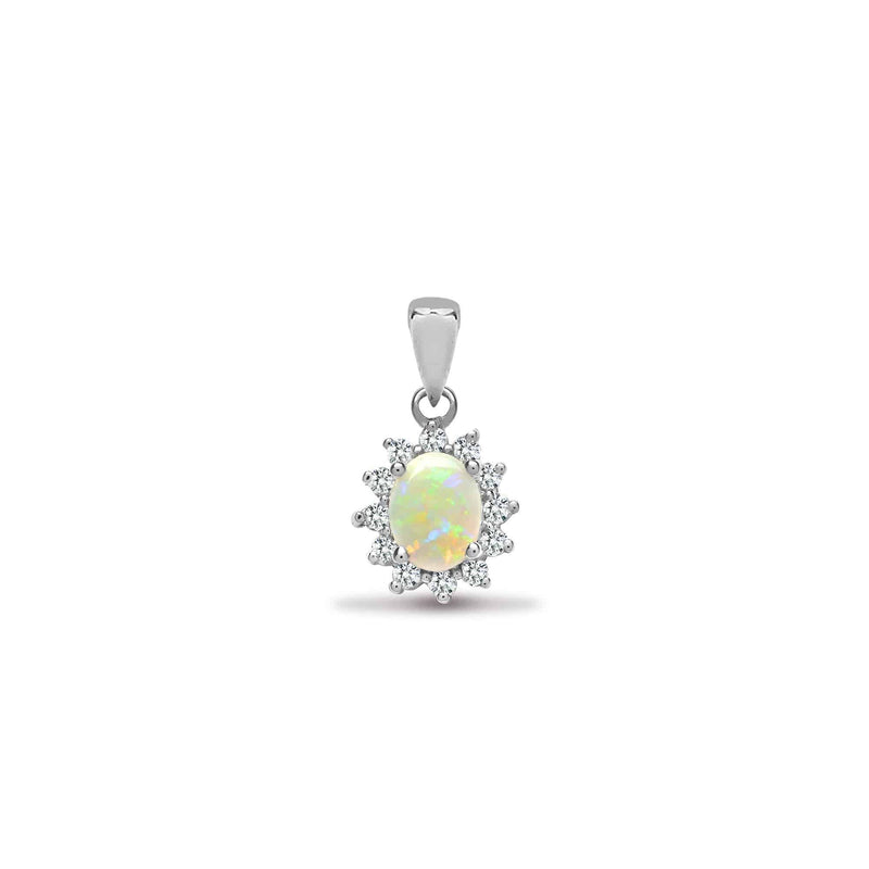 18ct White Gold Diamond And Opal Pendant - HEERA DIAMONDS