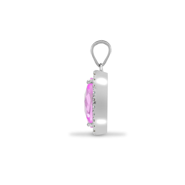 18ct White Gold Diamond And Pink Topaz Pendant - HEERA DIAMONDS