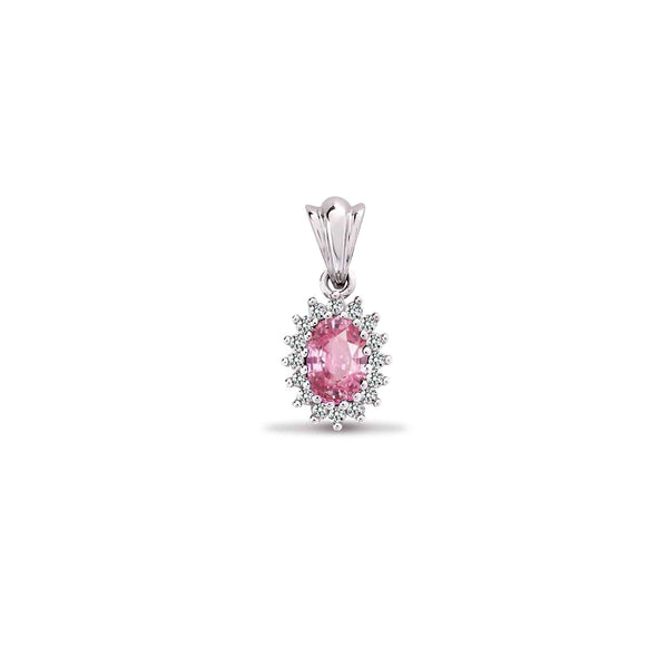 9ct White Gold Diamond And Pink Sapphire Pendant - HEERA DIAMONDS