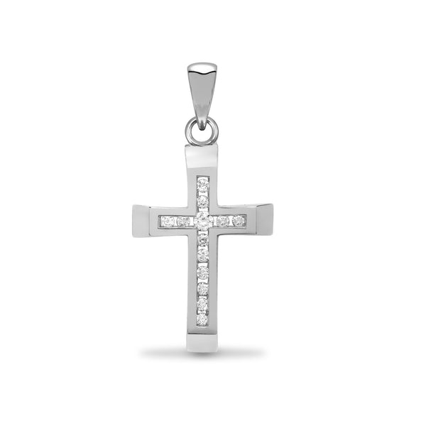 9ct White Gold Diamond Cross - HEERA DIAMONDS