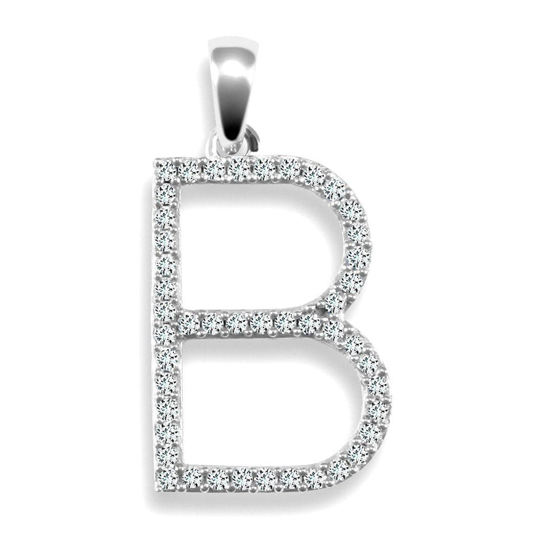 9ct White Gold Diamond Set Initial Pendant - B - HEERA DIAMONDS