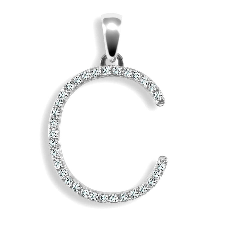 9ct White Gold Diamond Set Initial Pendant - C - HEERA DIAMONDS