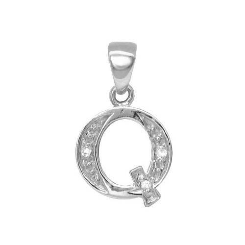 9ct White Gold Diamond Set Initial Pendant -Initial Q - HEERA DIAMONDS