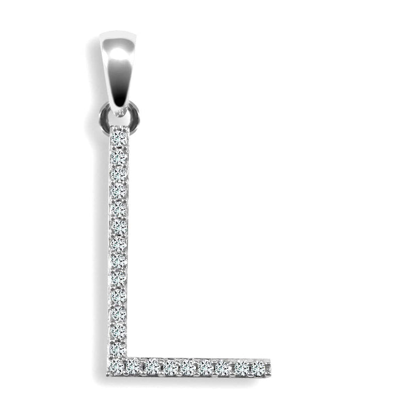 9ct White Gold Diamond Set Initial Pendant - L - HEERA DIAMONDS