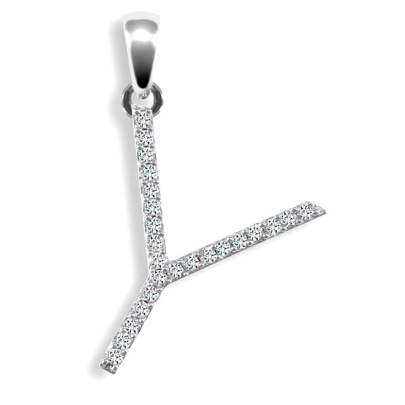 9ct White Gold Diamond Set Initial Pendant - Y - HEERA DIAMONDS