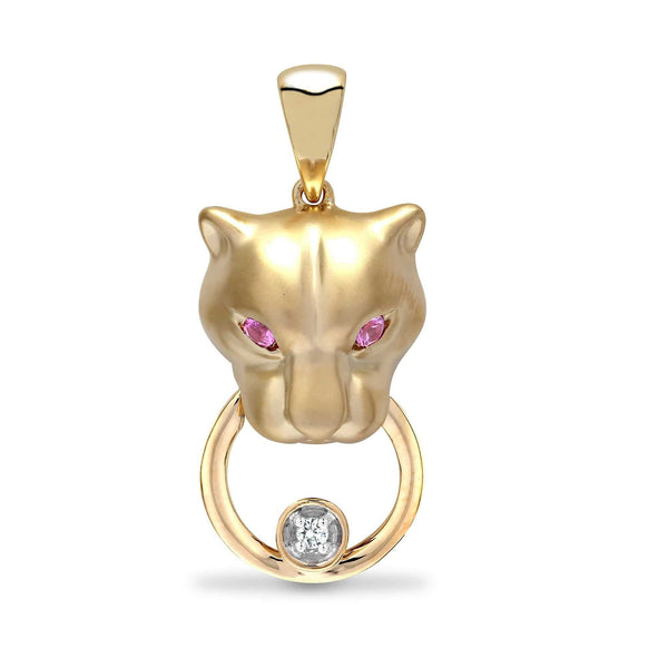 9ct Yellow Diamonds -3pts Pink Saphire -7pts Panther Pendant - HEERA DIAMONDS