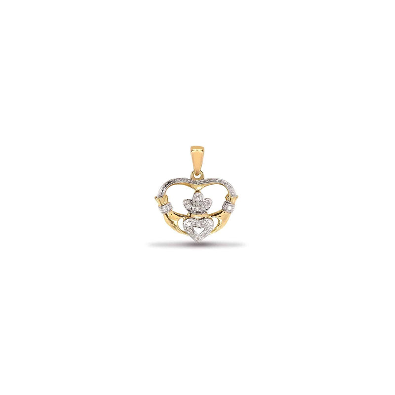 9ct Yellow Gold Diamond Claddagh Pendant - HEERA DIAMONDS