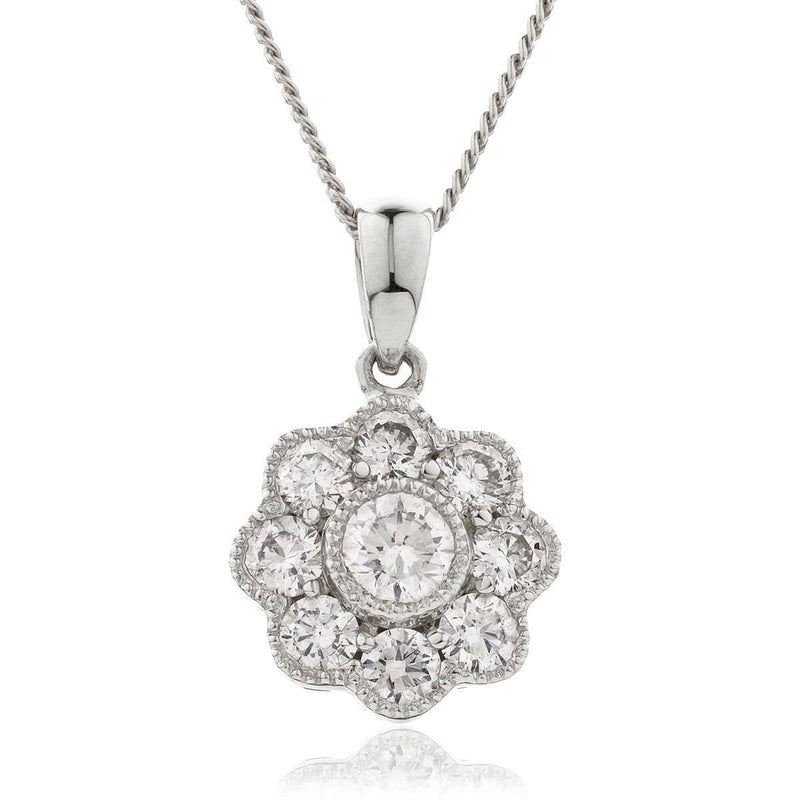 Diamond Flower Cluster Pendant with Halo - HEERA DIAMONDS