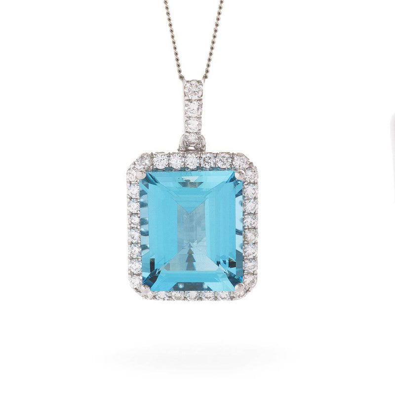 Emerald Cut Aquamarine Diamond Halo Pendant - HEERA DIAMONDS