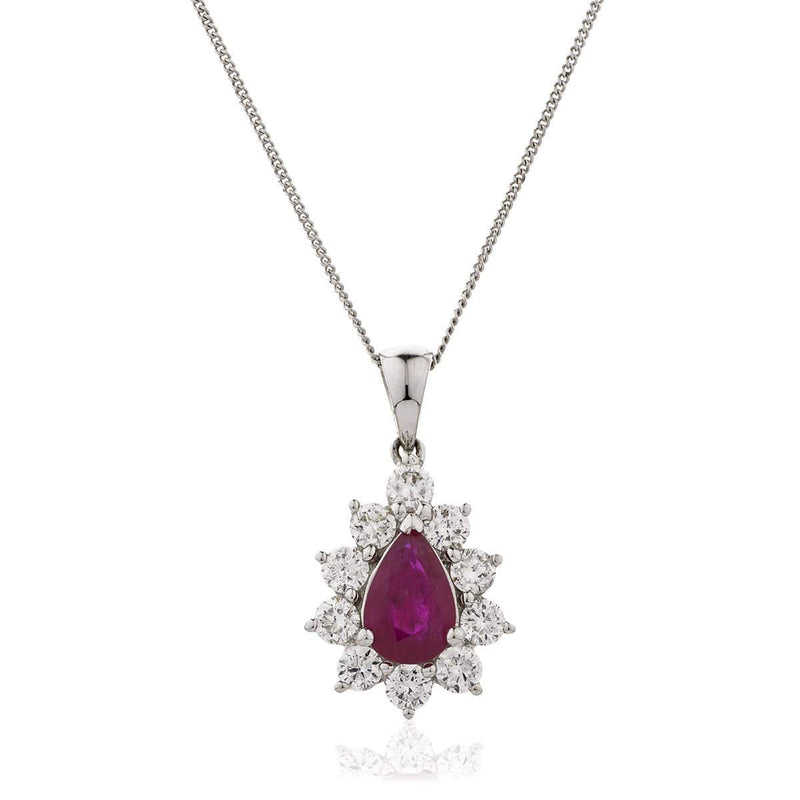 Pear Cut Ruby Pendant with Diamond Halo - HEERA DIAMONDS