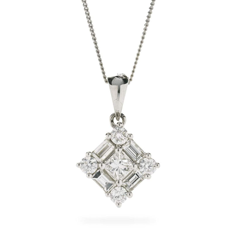 Princess Cut Cluster Pendant with Baguettes - HEERA DIAMONDS