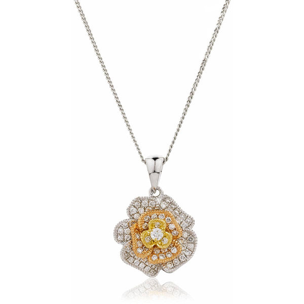 Three Colour Diamond Rose Pendant - HEERA DIAMONDS