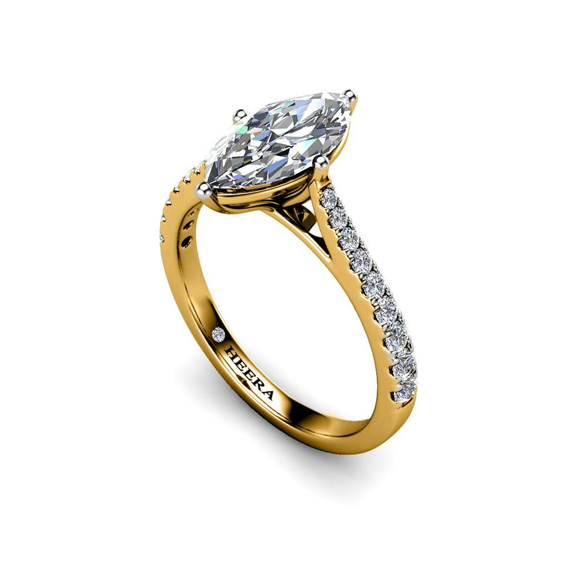 ARABELLA - Marquise Cut Engagement Ring with Diamond Shoulders in Yellow Gold - HEERA DIAMONDS