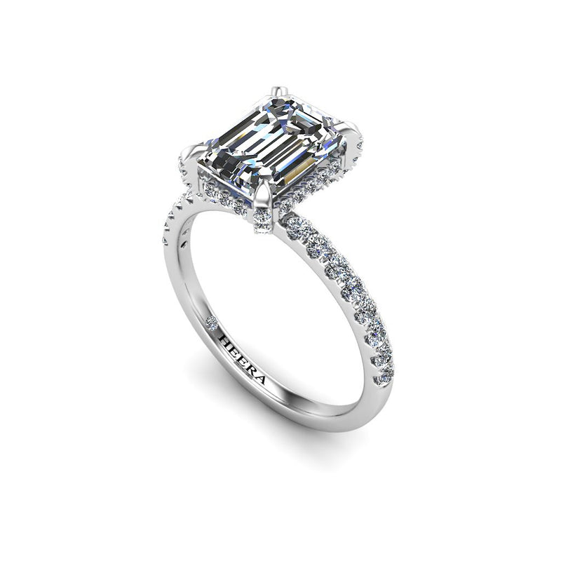 KARIMA - Emerald cut Engagement Ring with Diamond Shoulders in Platinum - HEERA DIAMONDS
