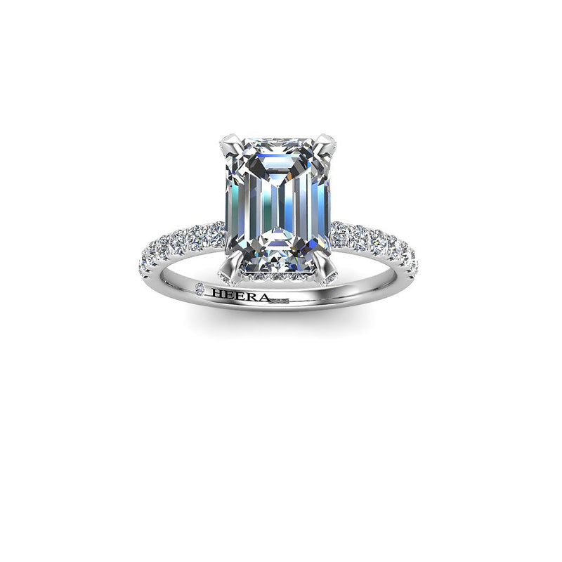 KARIMA - Emerald cut Engagement Ring with Diamond Shoulders in Platinum - HEERA DIAMONDS